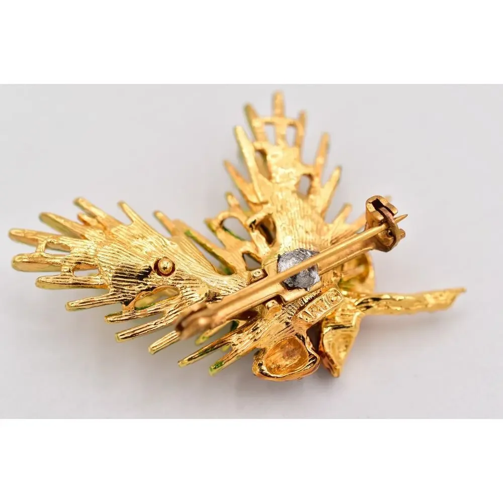 ART Vintage Christmas Pinecone Brooch Gold Red Berry Evergreen Branch Pin BinBI